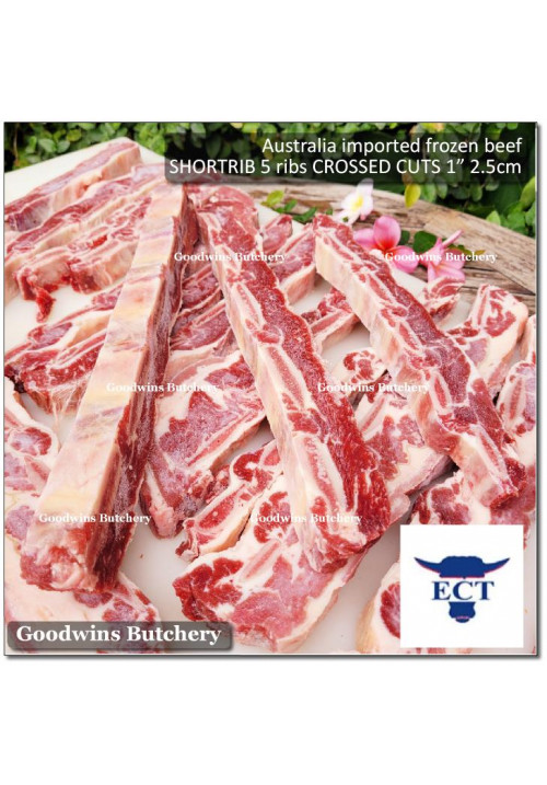 Beef rib shortrib frozen Australia ECT SHORT RIB 5ribs CROSSED CUTS 1" 2.5cm (price/pack 1kg 4-5pcs)